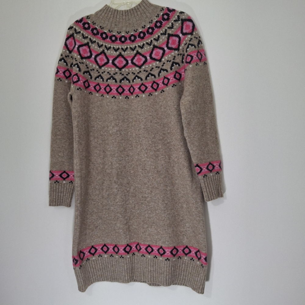 LOFT Pink and Tan Patterned Turtleneck Sweater Dress, Size Small